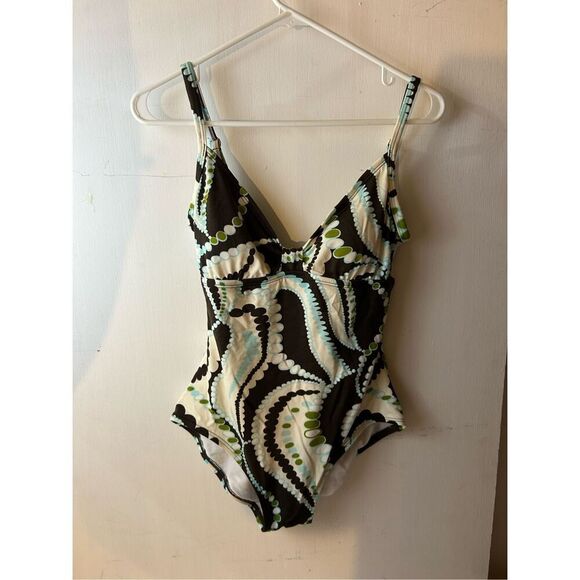 Jantzen classic swim size 10 brown green rn#37966 - Picture 1 of 8